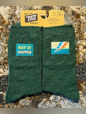 NWT Blue Q Tag Novelty Socks Soft Breathable Cotton Blend Green Unisex L / XL
